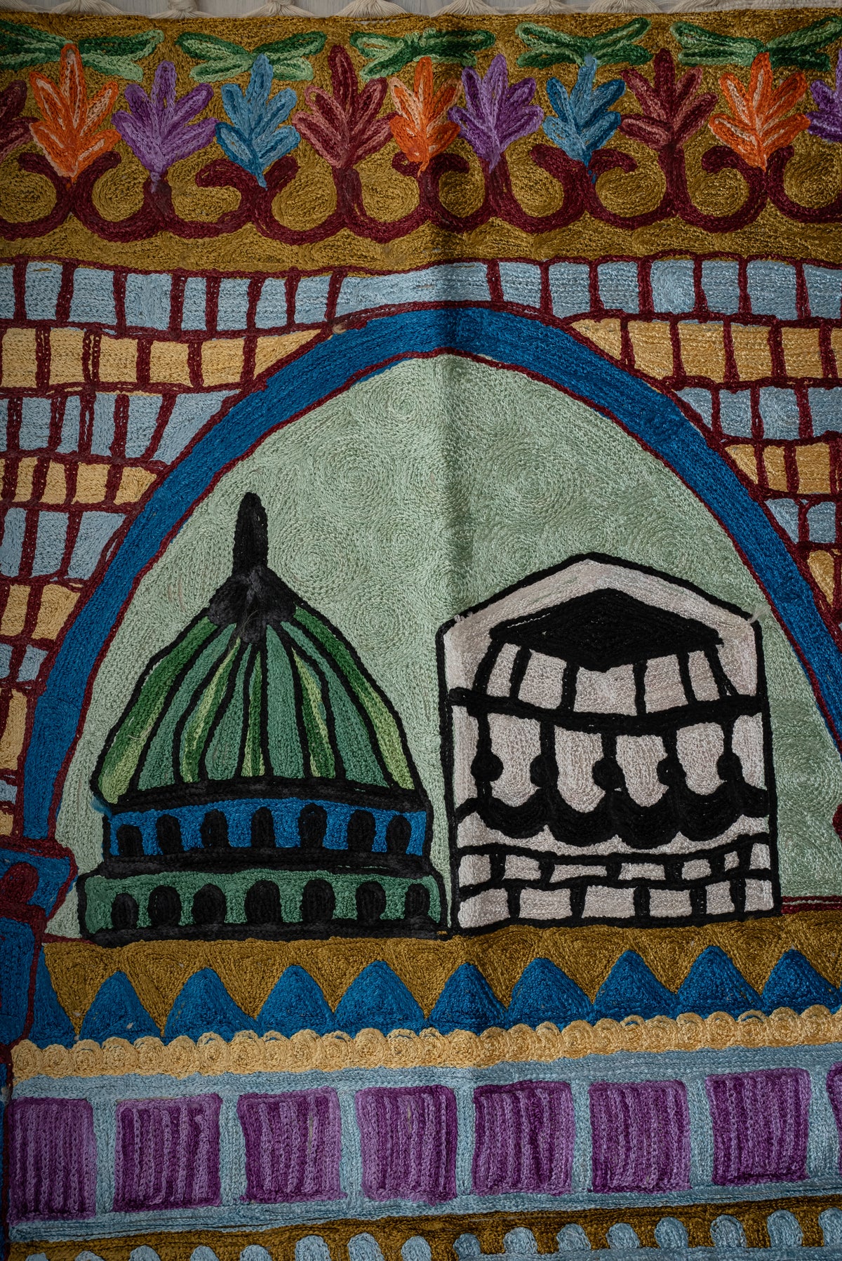 Imperial Arch Blossom: Hand Embroidered Jainimaz (Prayer Mat)