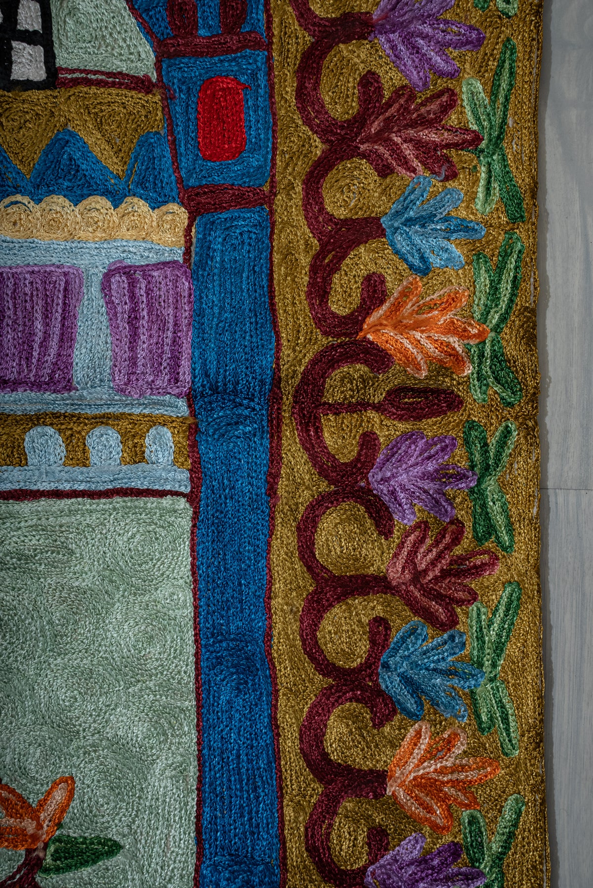 Imperial Arch Blossom: Hand Embroidered Jainimaz (Prayer Mat)