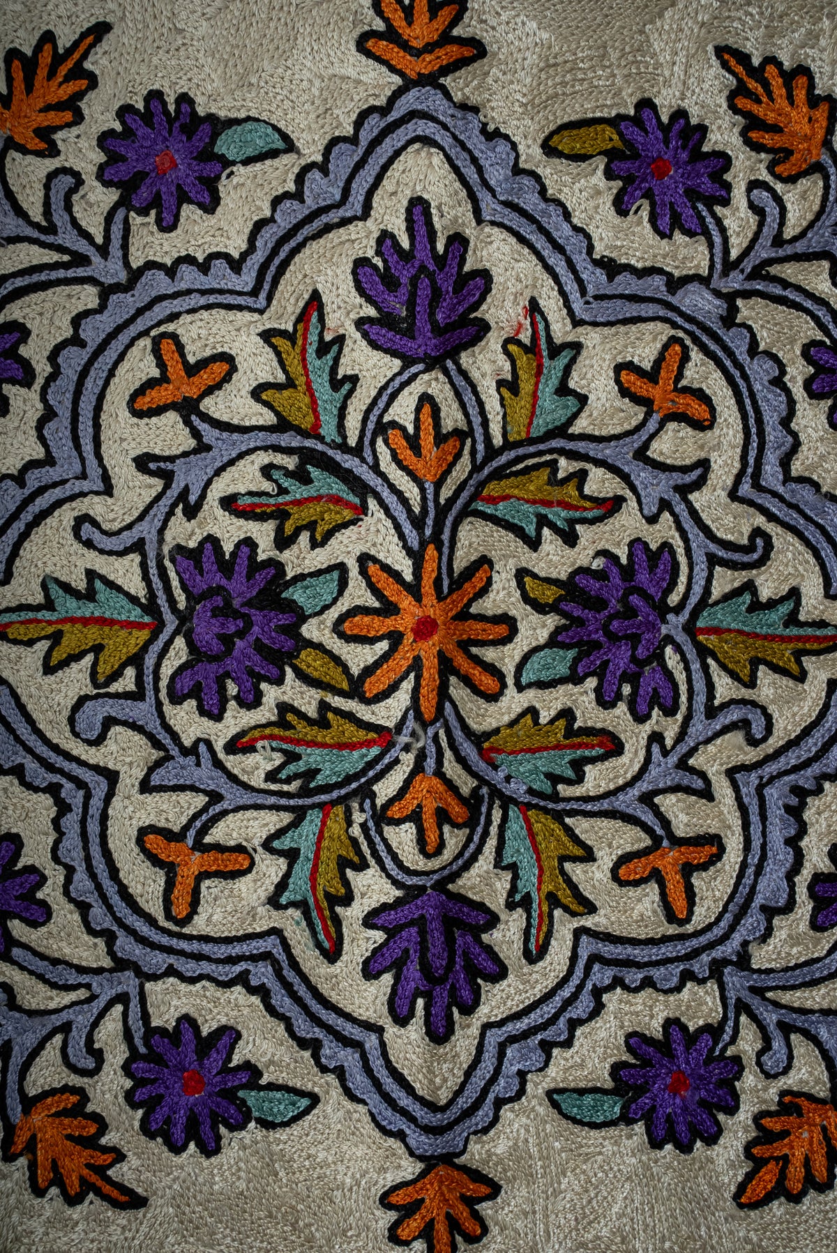 Celestial Twin Minaret Bloom: Hand Embroidered Jainimaz (Prayer Mat)