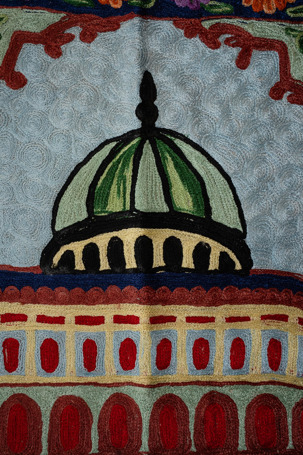 Midnight Floral Dome Grace: Hand Embroidered Jainimaz (Prayer Mat)