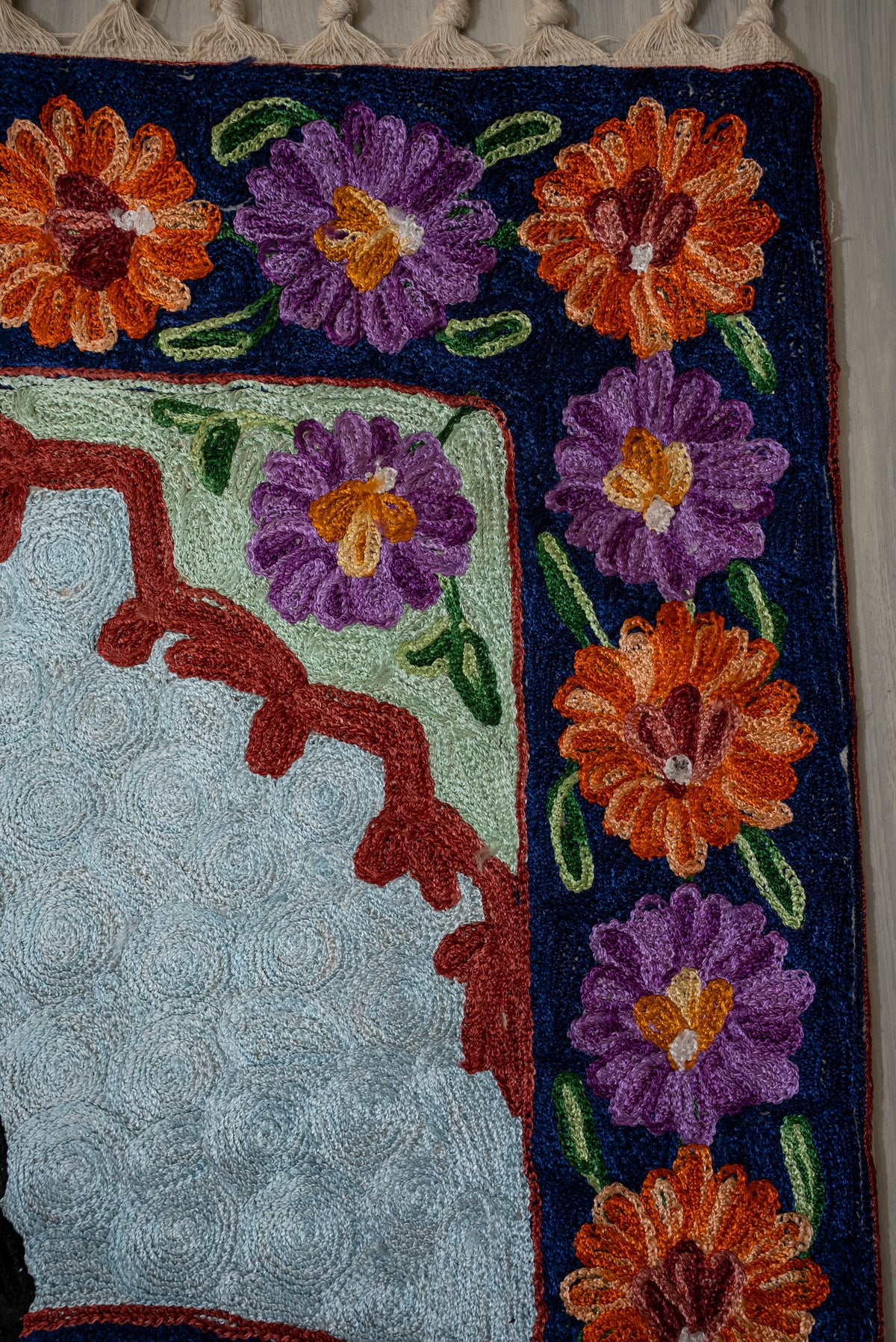 Midnight Floral Dome Grace: Hand Embroidered Jainimaz (Prayer Mat)