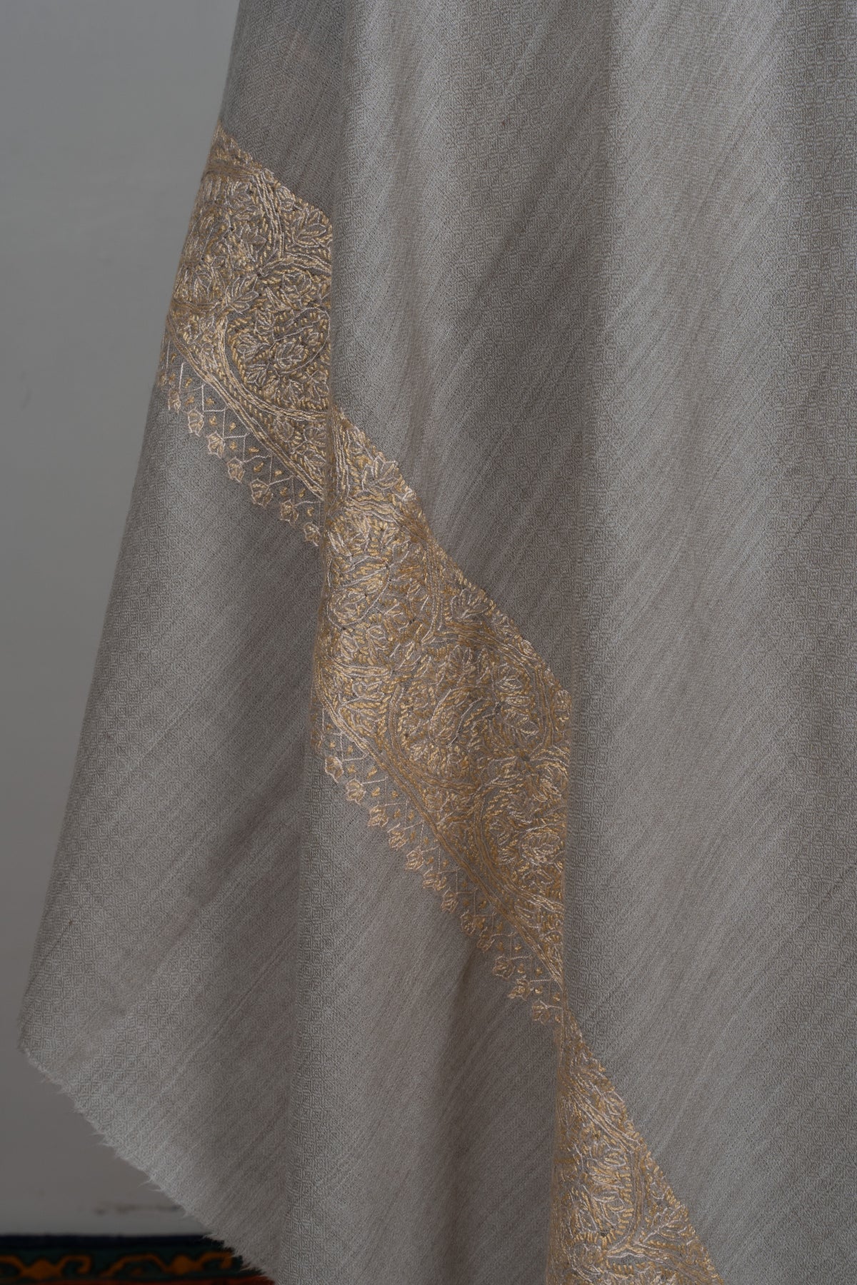 Silver Sand Classic: Merino wool 2.5 Yards Sozni Hand Embroidered