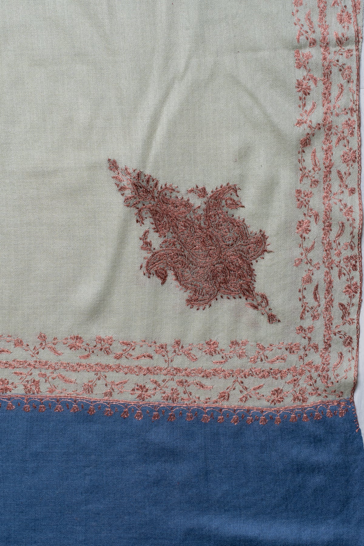 Sage Meadow Dual Tone: Merino Wool Hand Embroidered 2.5 Yards Shawl