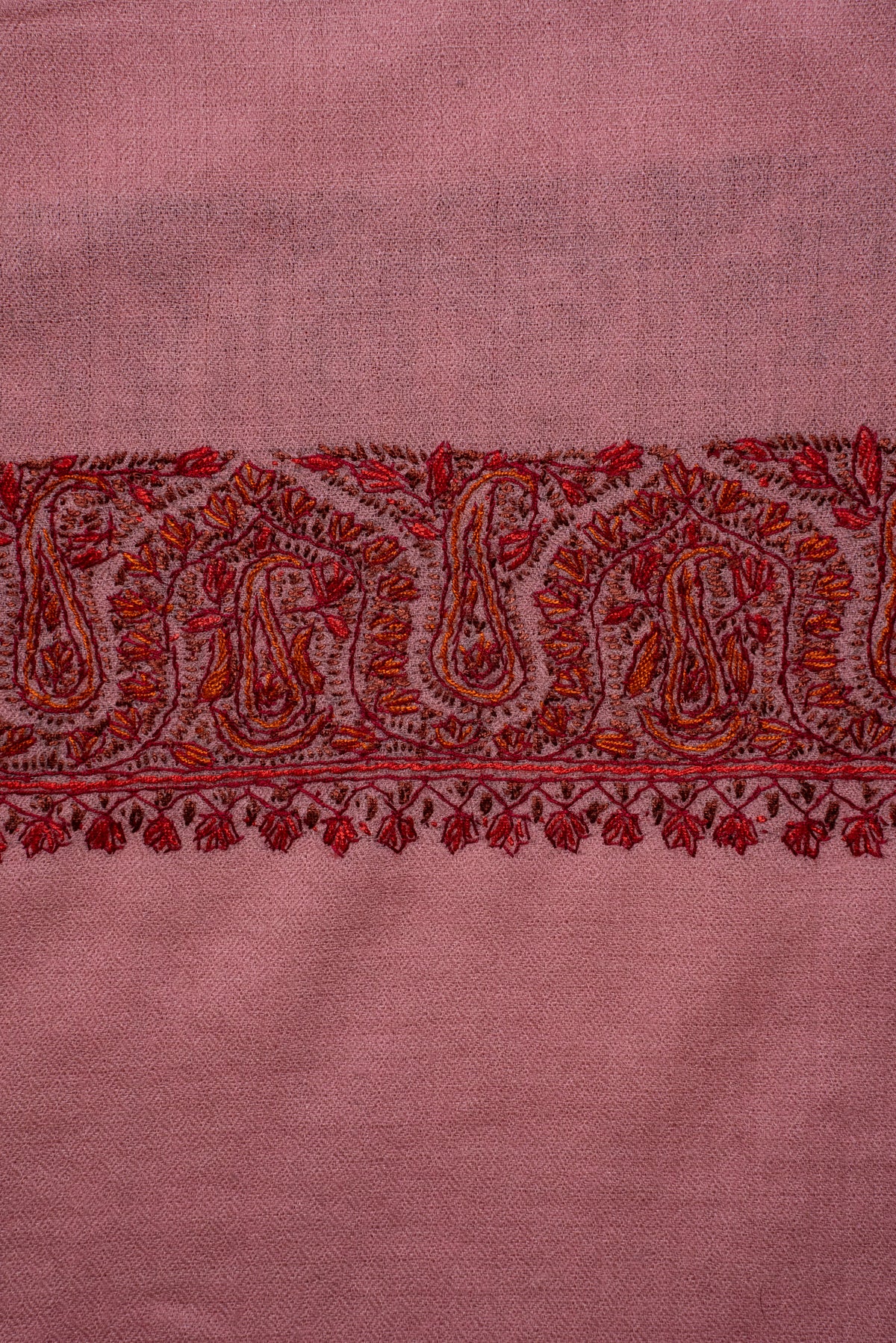 Blush Rose Regal Border: Merino Wool Hand Embroidered 2.5 Yards Shawl
