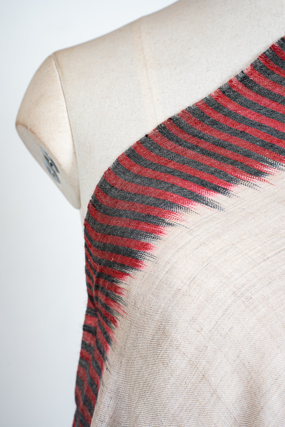 Crimson Rhythm: Pure Pashmina Ikat Shawl