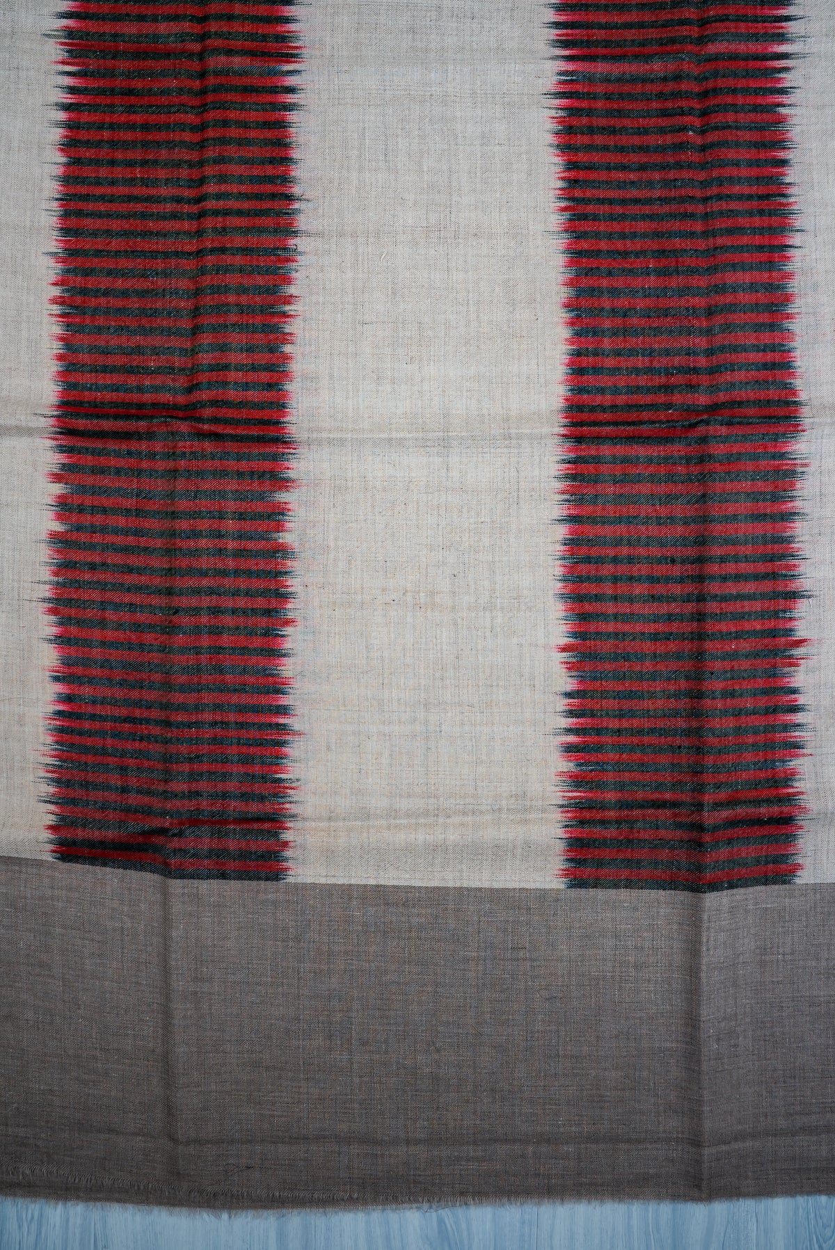 Crimson Rhythm: Pure Pashmina Ikat Shawl