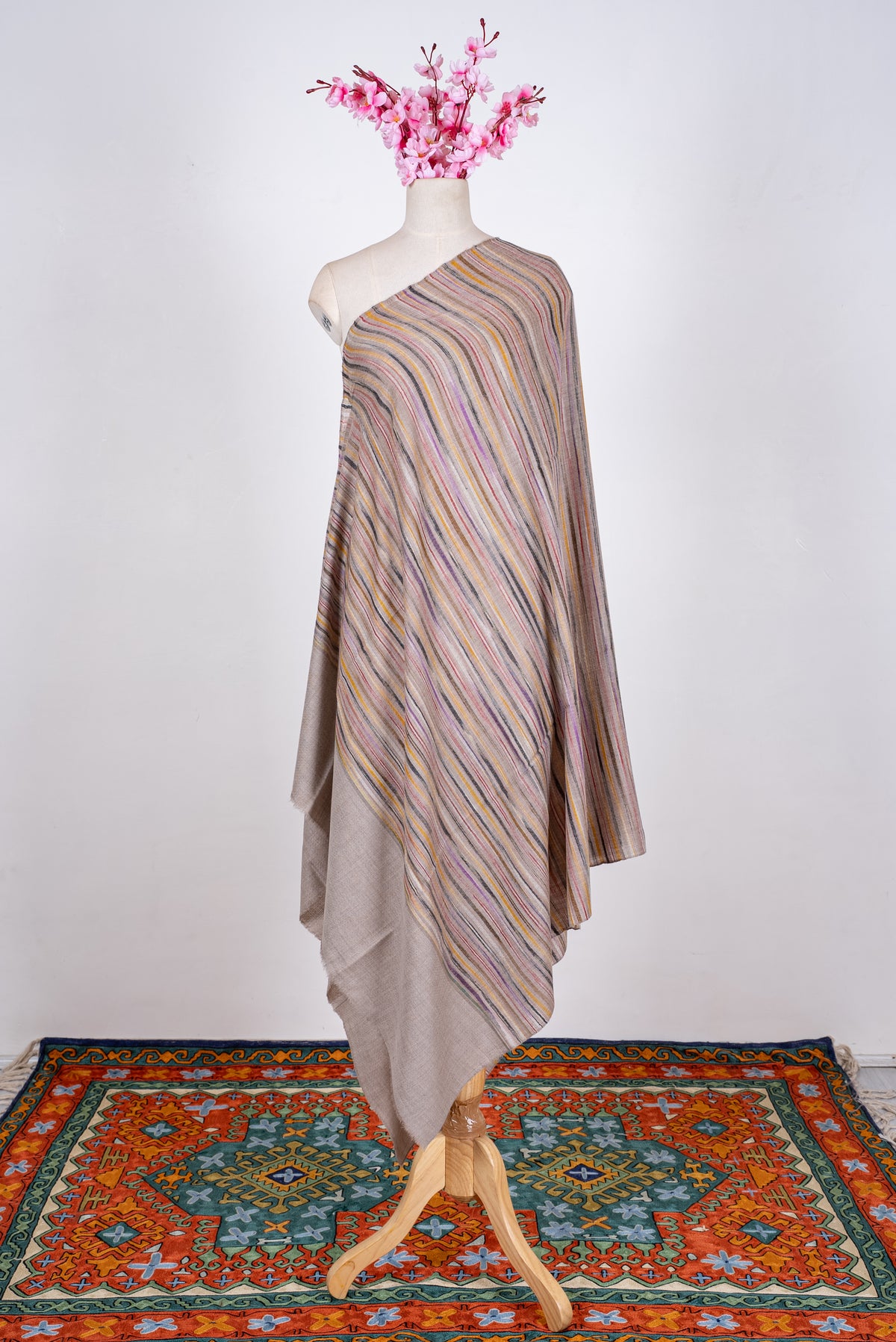 Soft Prism Strata: Pure Pashmina Ikat Shawl