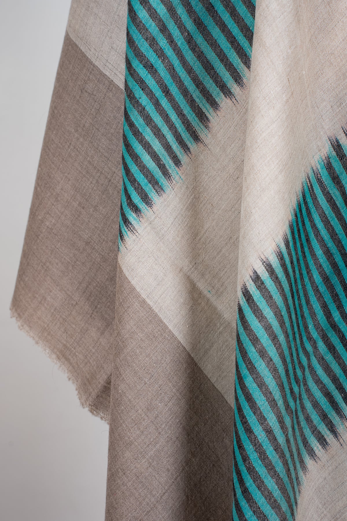 Turquoise Tide Flow: Pure Pashmina Ikat Shawl