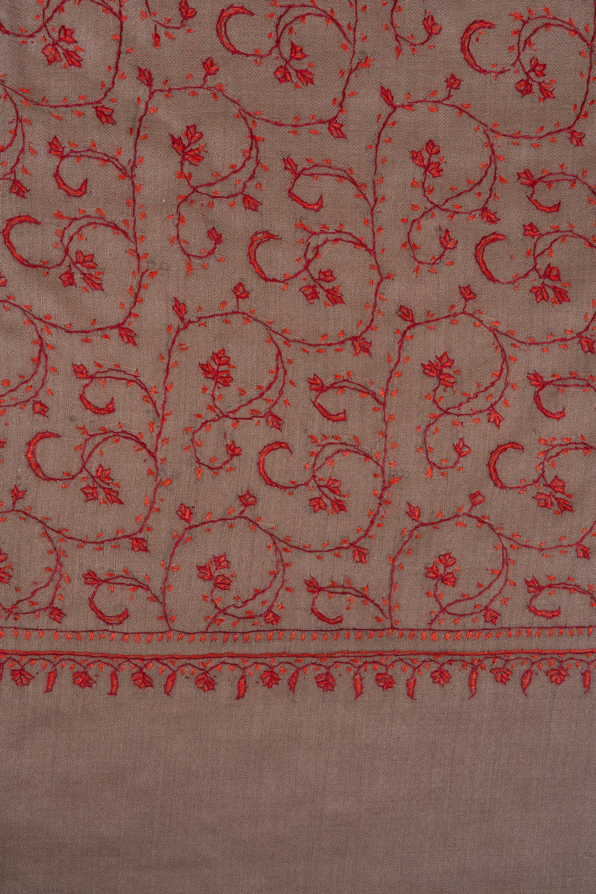 Rosewood Whisper: Merino wool 2.5 Yards Sozni Hand Embroidered Shawl