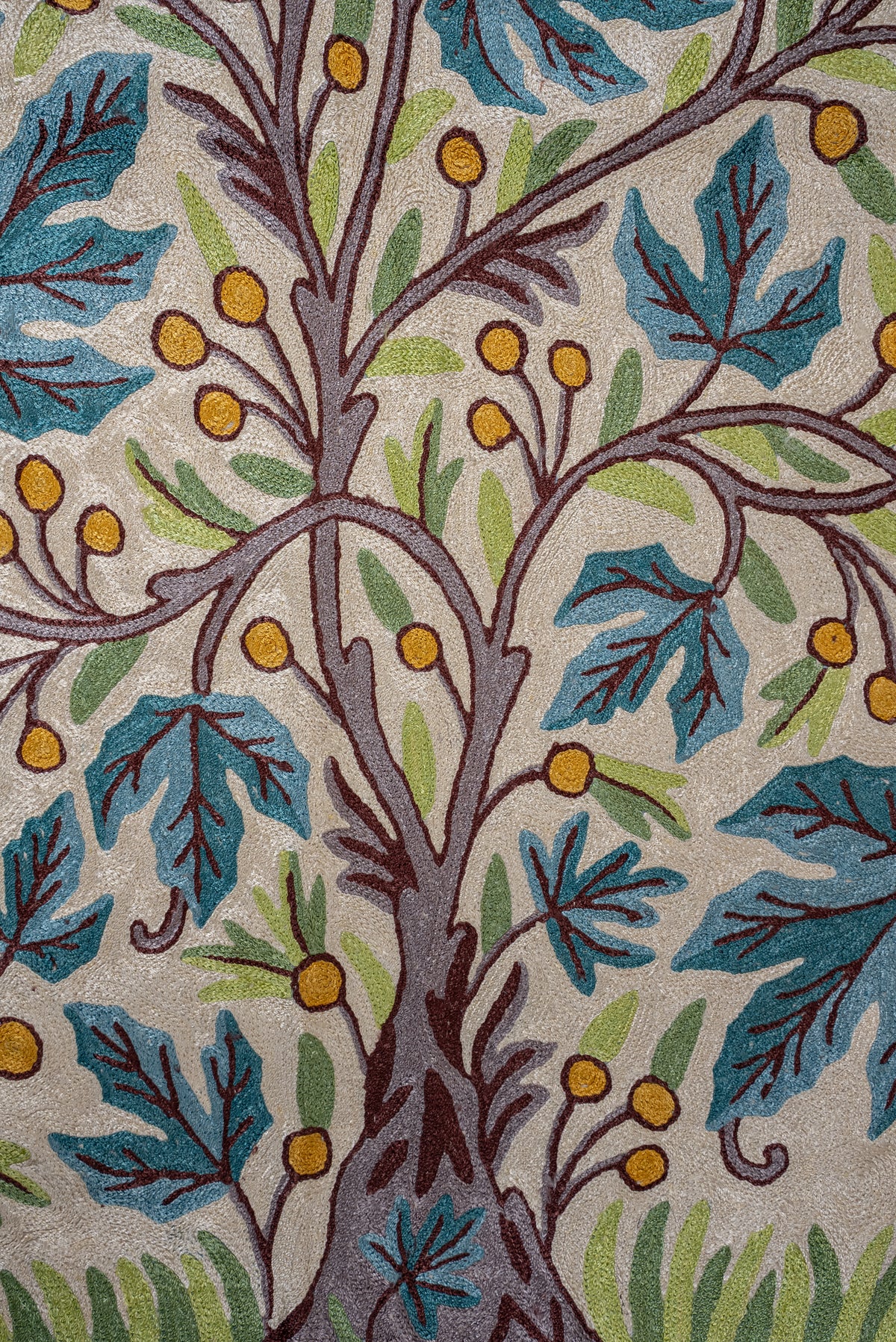 3ft x 2ft Verdant Blossom Canopy: Hand Aari Embroidered chain stitch rug