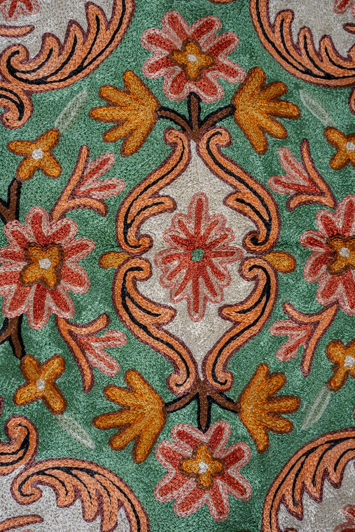 2.5ft x 4ft Ornate Garden Symphony: Hand Aari Embroidered chain stitch rug