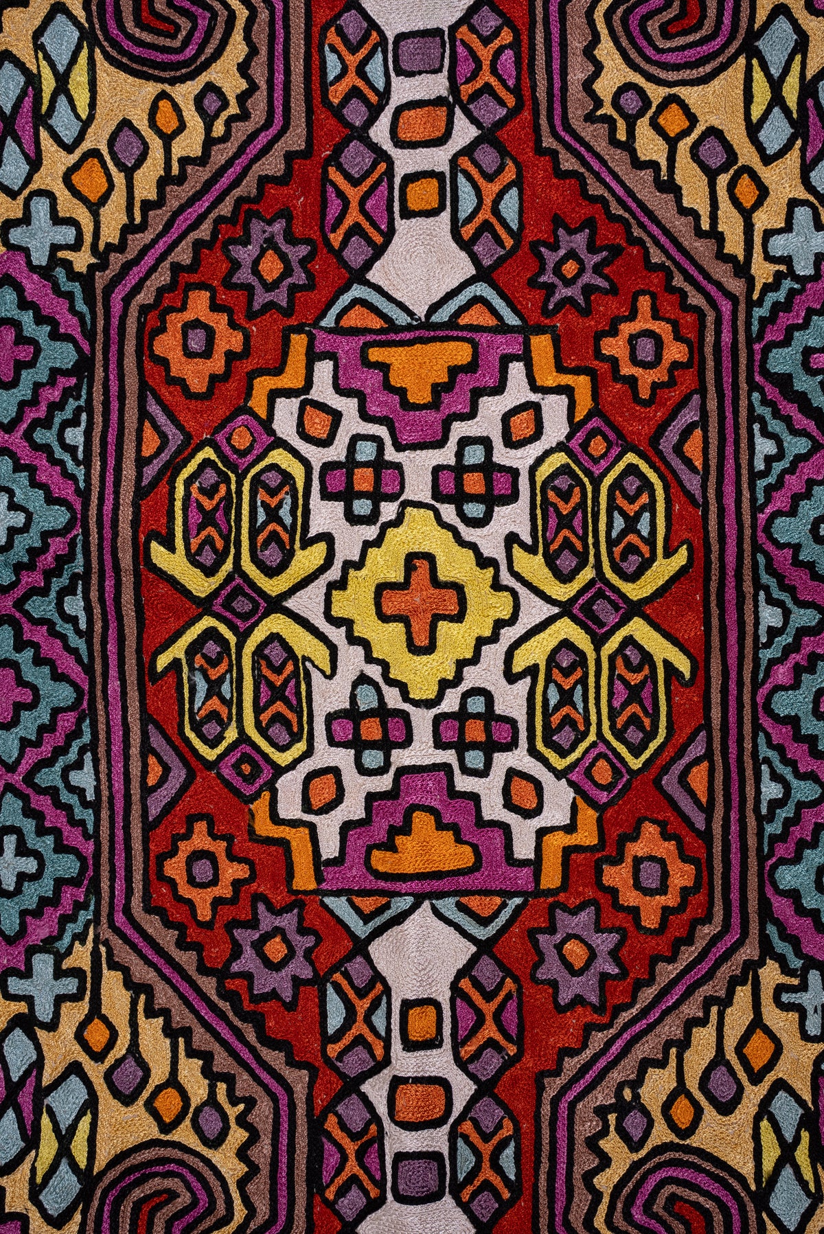 2.5ft x 4ft Royal Mosaic Heritage: Hand Aari Embroidered chain stitch rug