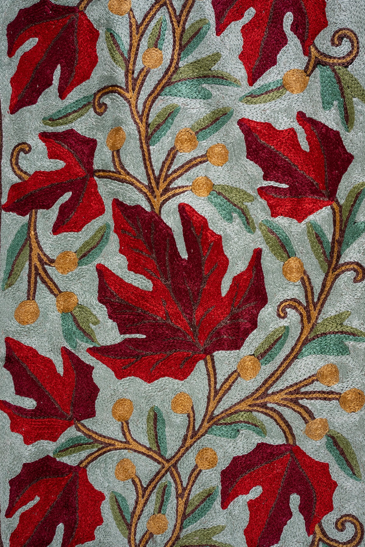 4ft x 1ft Crimson Vine Cascade: Hand Aari Embroidered chain stitch rug