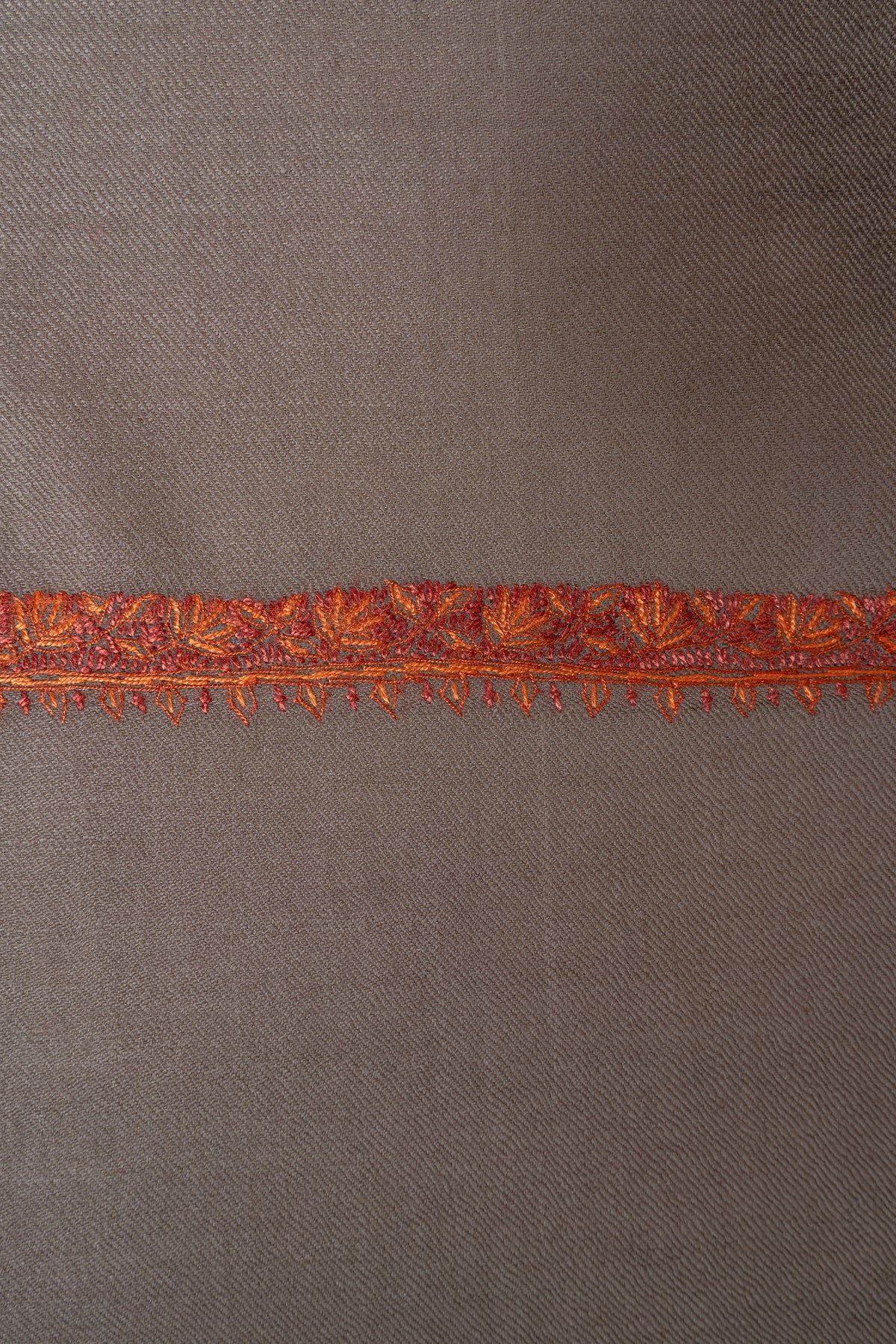 Sandstone Beige Merino Wool Shawl with Rust Orange Sozni Hand Embroidered Accents