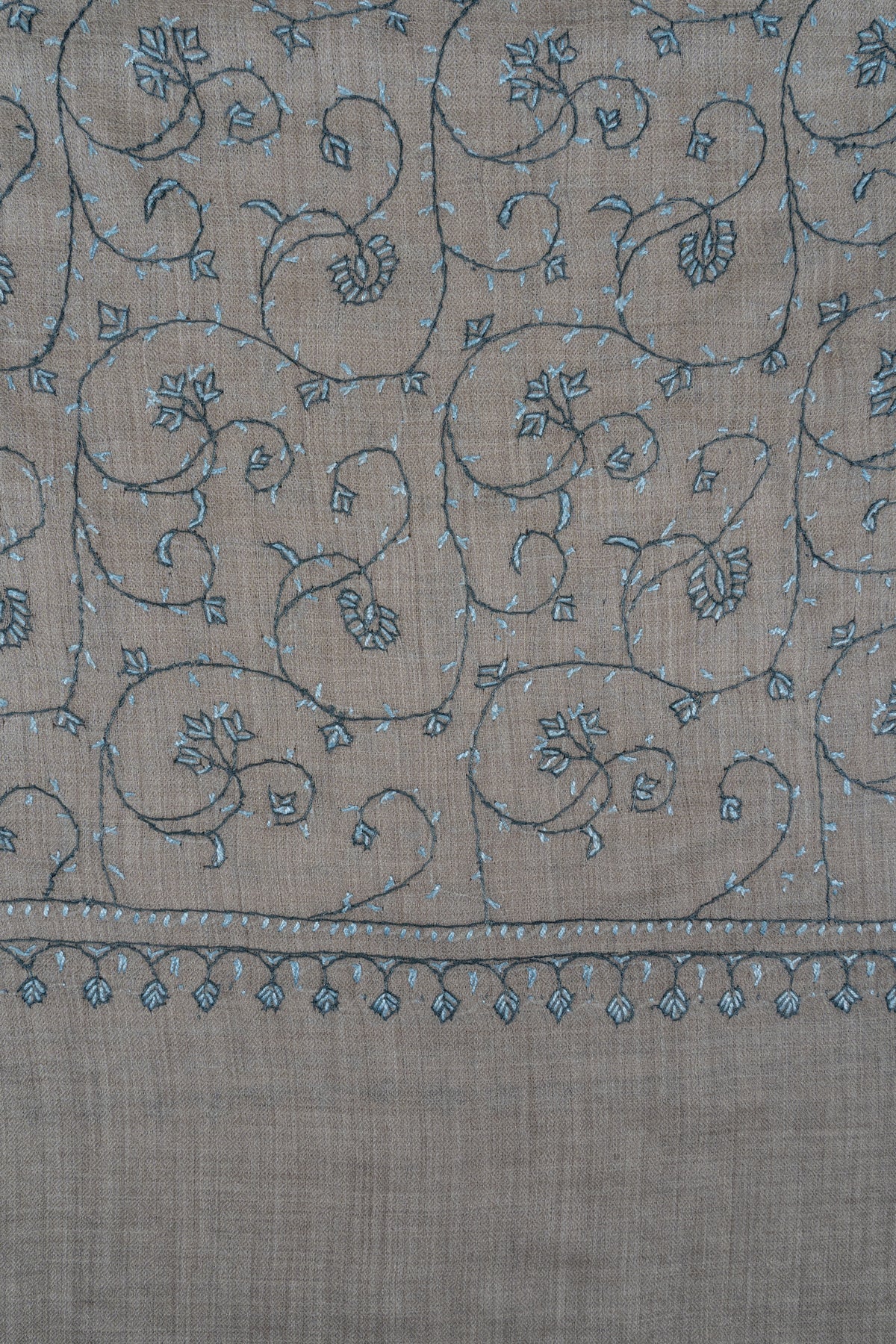 Silver Vine Classic: Merino wool 2.5 Yards Sozni Hand Embroidered Shawl