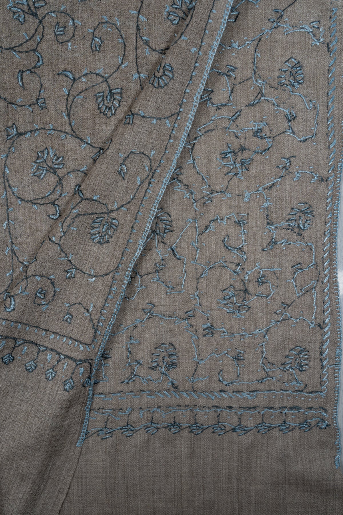 Silver Vine Classic: Merino wool 2.5 Yards Sozni Hand Embroidered Shawl