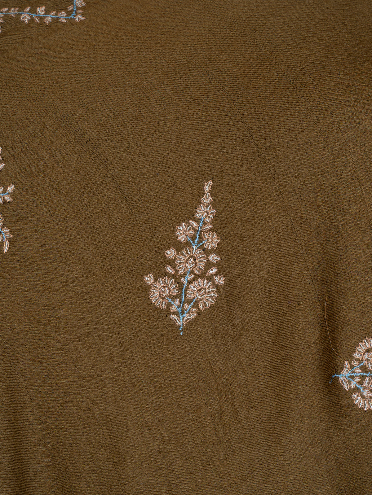2.5 Yards Pure Pashmina Shawl with Sozni Hand Embroidered Delicate Floral Accents