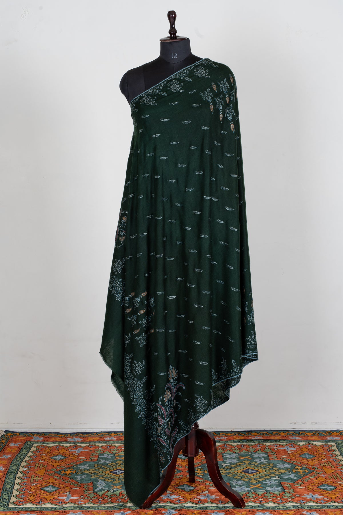 2.5 Yards Pure Pashmina Shawl with Sozni Hand Embroidered Botanical Whispers