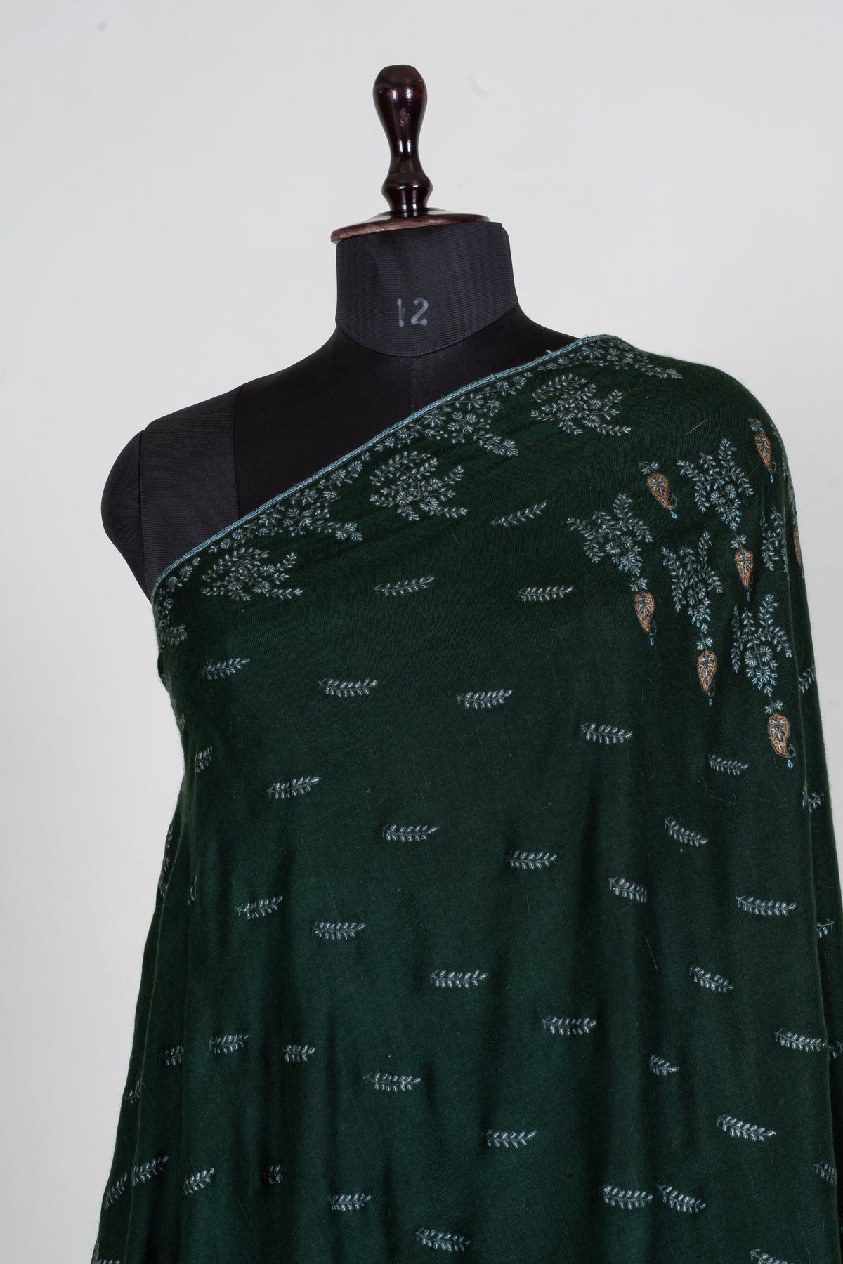 2.5 Yards Pure Pashmina Shawl with Sozni Hand Embroidered Botanical Whispers