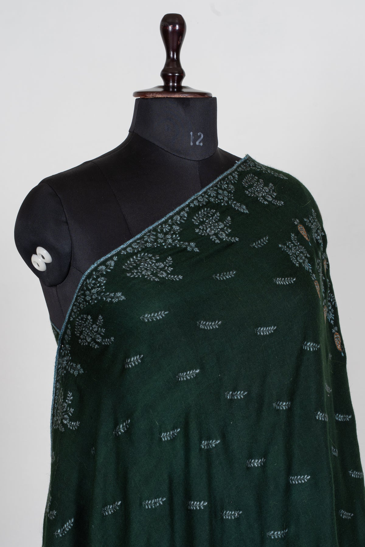 2.5 Yards Pure Pashmina Shawl with Sozni Hand Embroidered Botanical Whispers