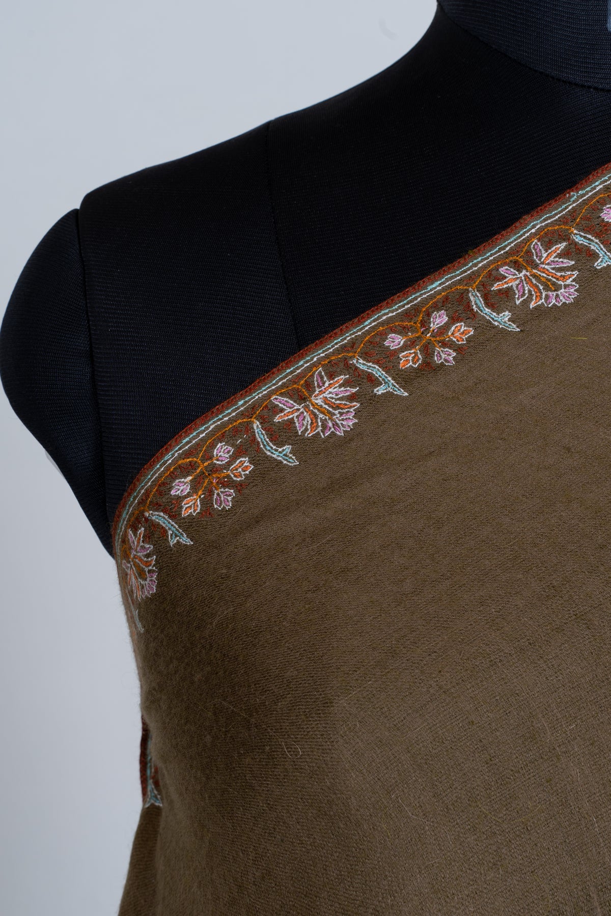 2.5 Yards Pure Pashmina Shawl with Sozni Hand Embroidered Floral Borders