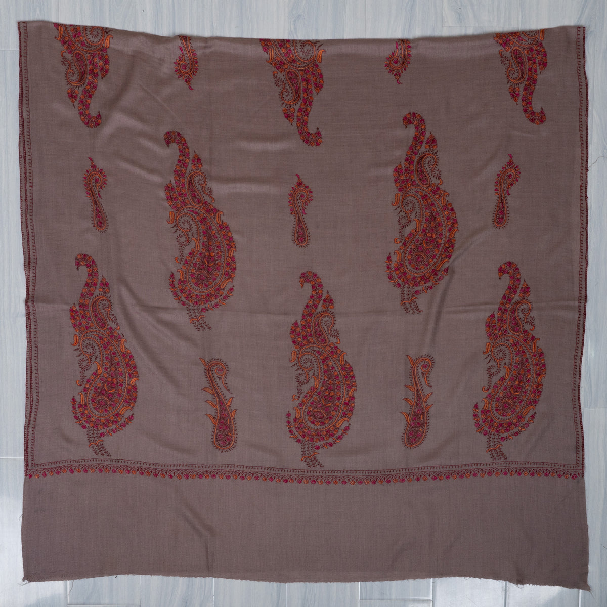 Royal Paisley Muse: Merino wool 2.5 Yards Sozni Hand Embroidered Shawl