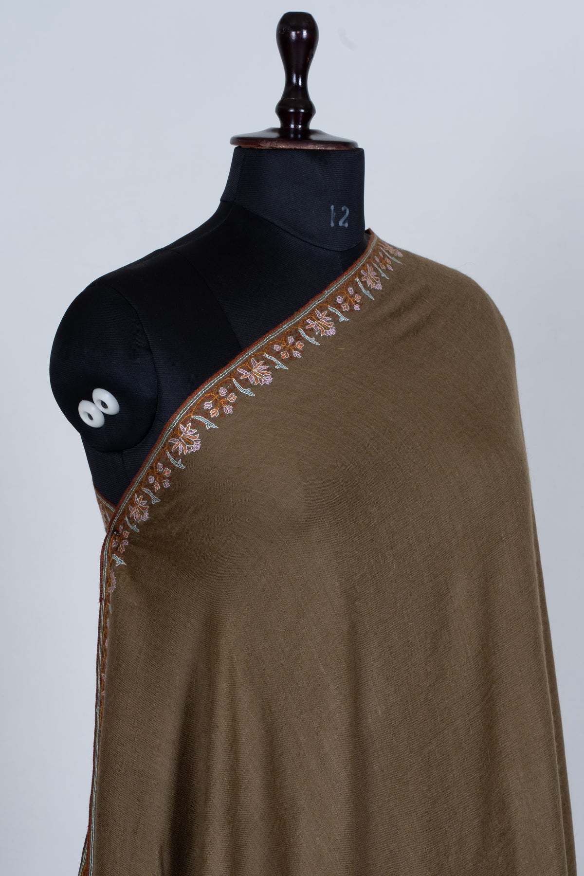 2.5 Yards Pure Pashmina Shawl with Sozni Hand Embroidered Floral Borders