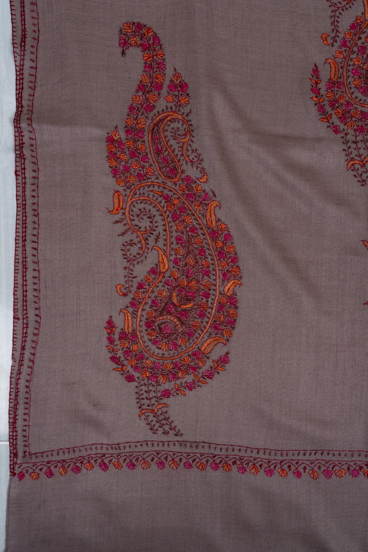 Royal Paisley Muse: Merino wool 2.5 Yards Sozni Hand Embroidered Shawl