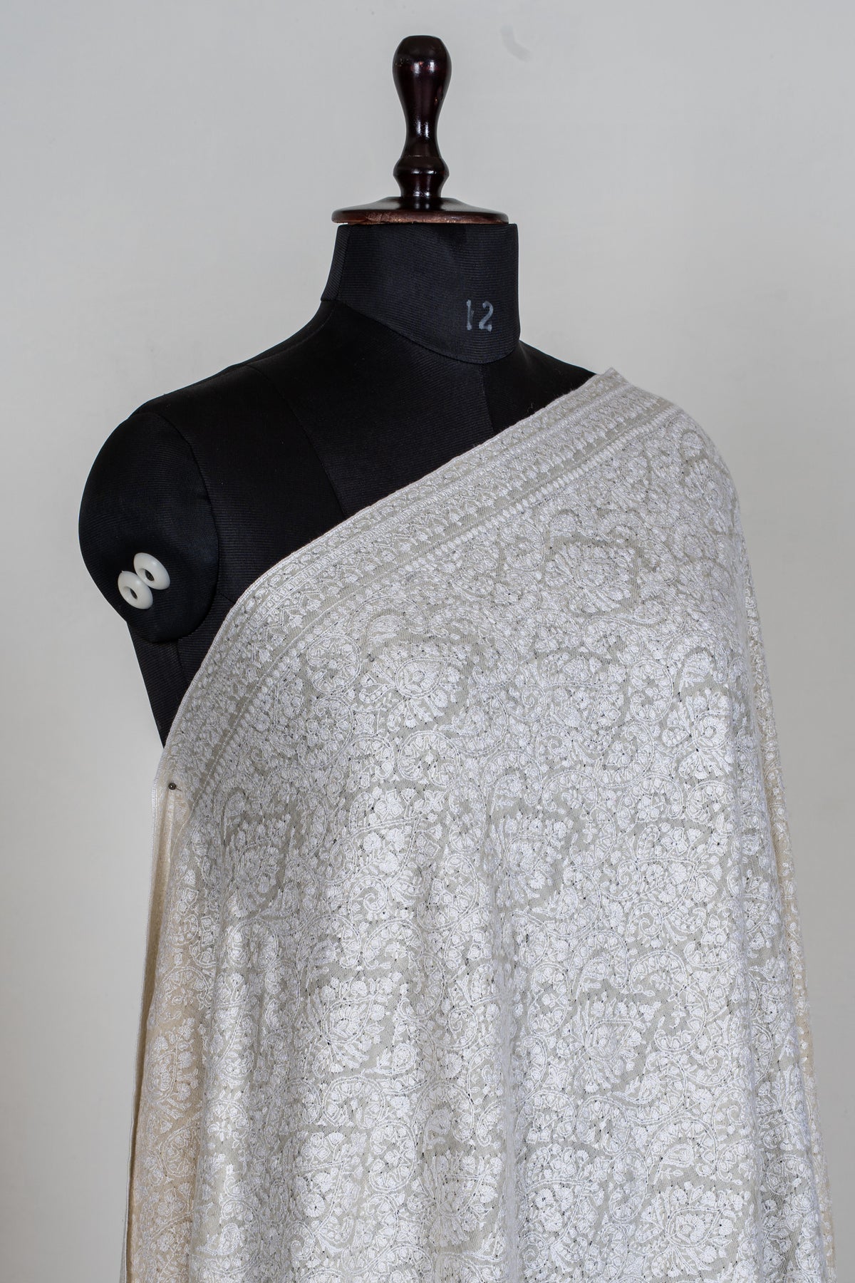 3 yards Pure Pashmina Shawl with Sozni Hand Embroidered Tonal Floral Elegance