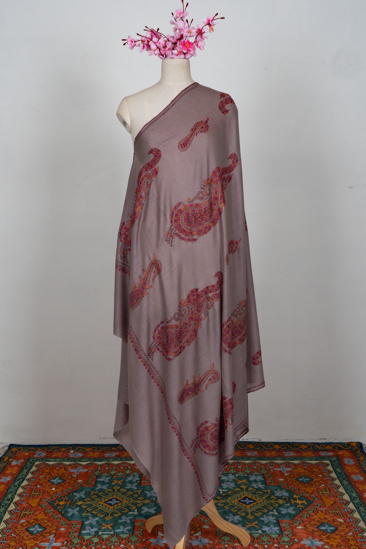 Royal Paisley Muse: Merino wool 2.5 Yards Sozni Hand Embroidered Shawl