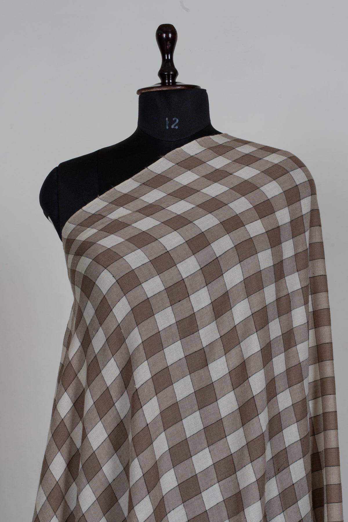 3 yards Mocha Checkered Kani Pure Pashmina Shawl with Colourful Floral Accents