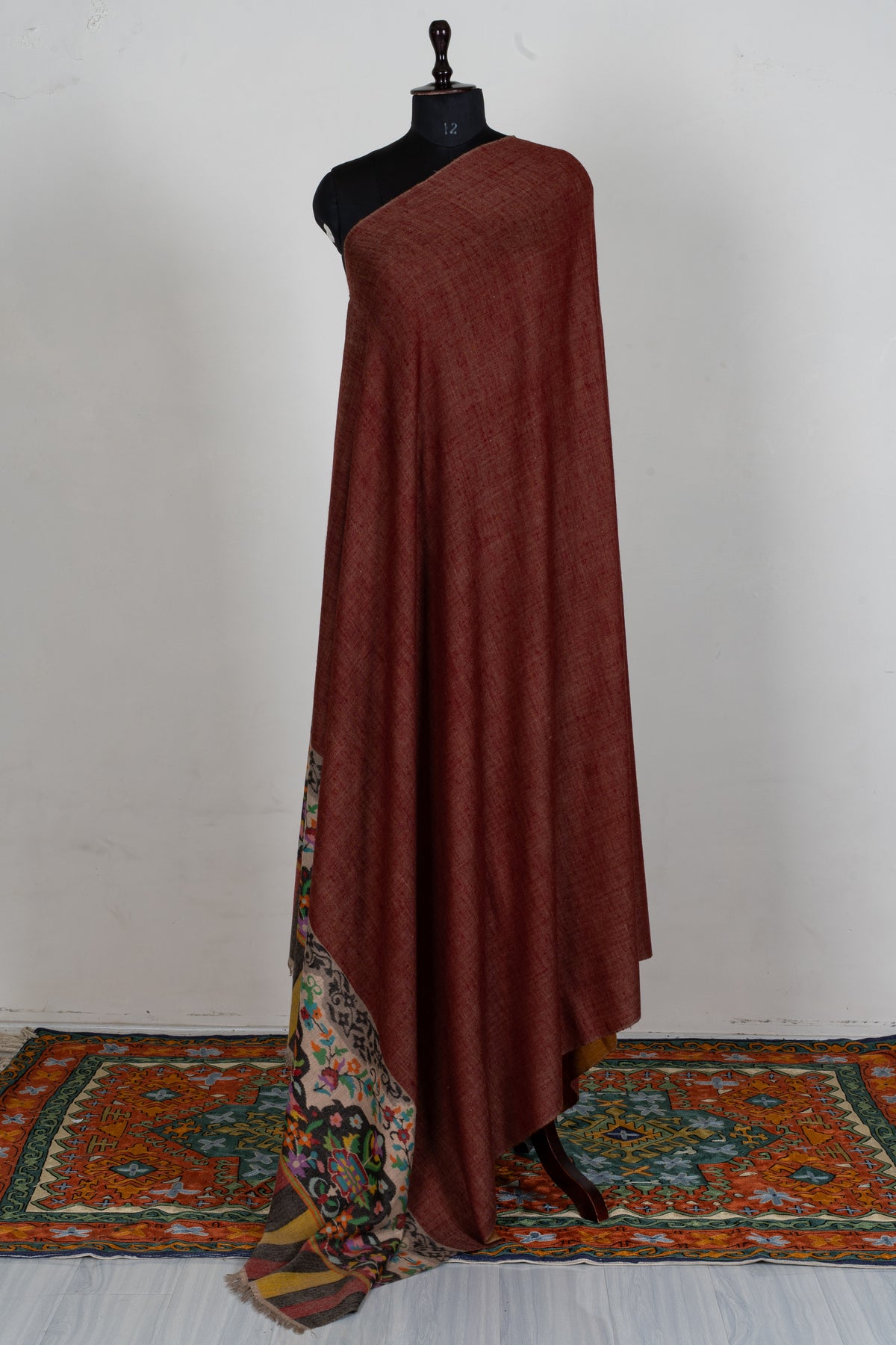 3 yards reversible Kani Pure Pashmina Shawl with Vibrant Floral Accents