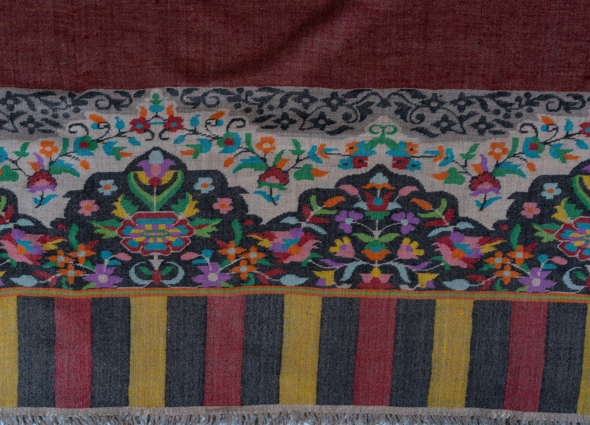 3 yards reversible Kani Pure Pashmina Shawl with Vibrant Floral Accents