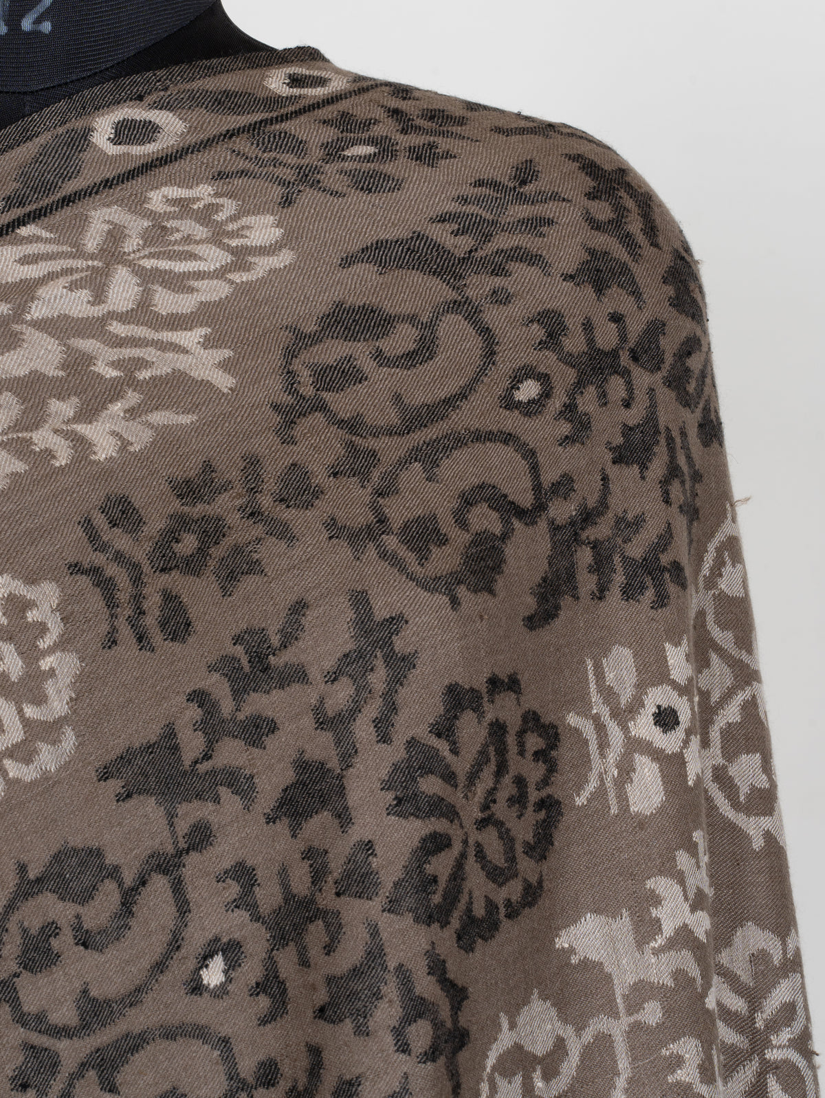 3 yards Pure Pashmina Kani Shawl with Charcoal and Ivory Florals