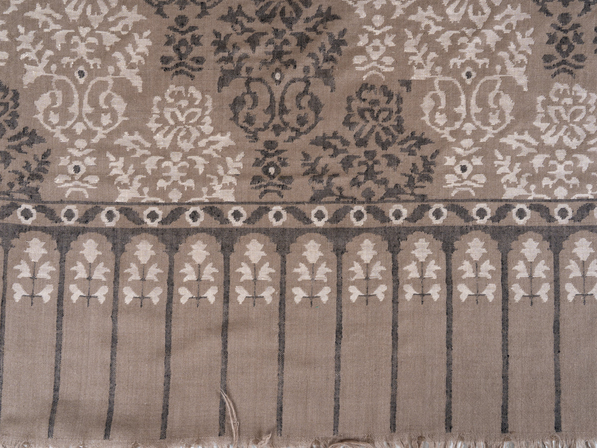 3 yards Pure Pashmina Kani Shawl with Charcoal and Ivory Florals