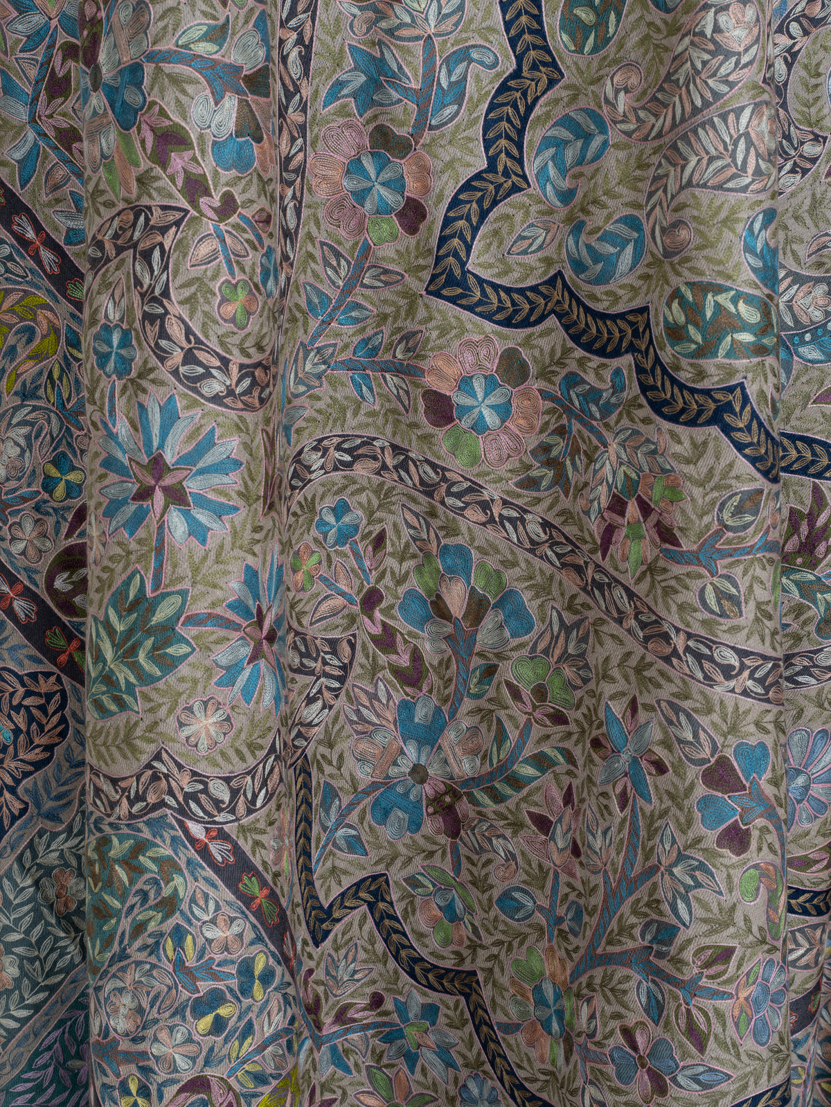 2.5 yards kalamkari Pure Pashmina Shawl with Aari Hand Embroidered Intricate Paisley Tapestry