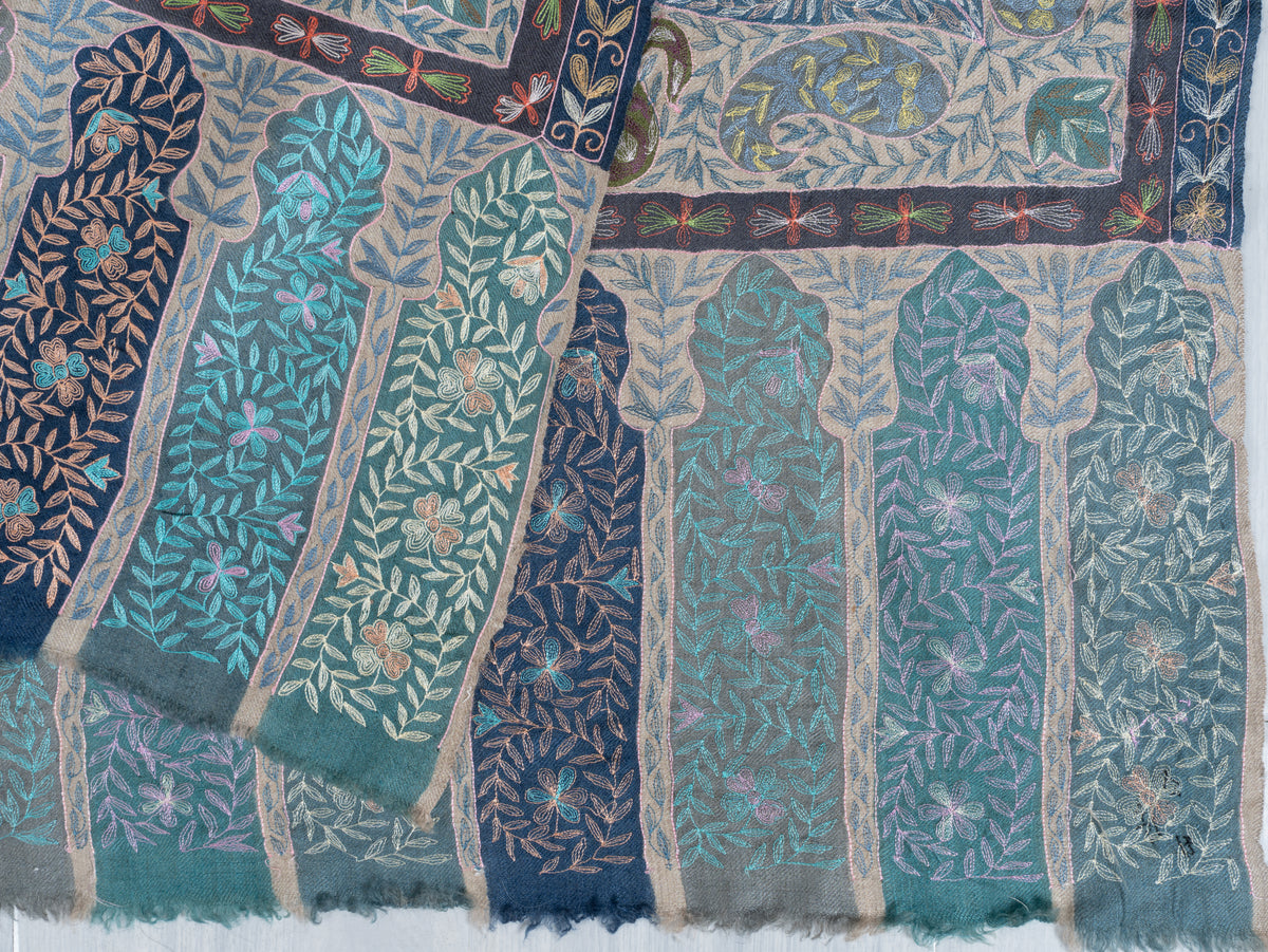 2.5 yards kalamkari Pure Pashmina Shawl with Aari Hand Embroidered Intricate Paisley Tapestry