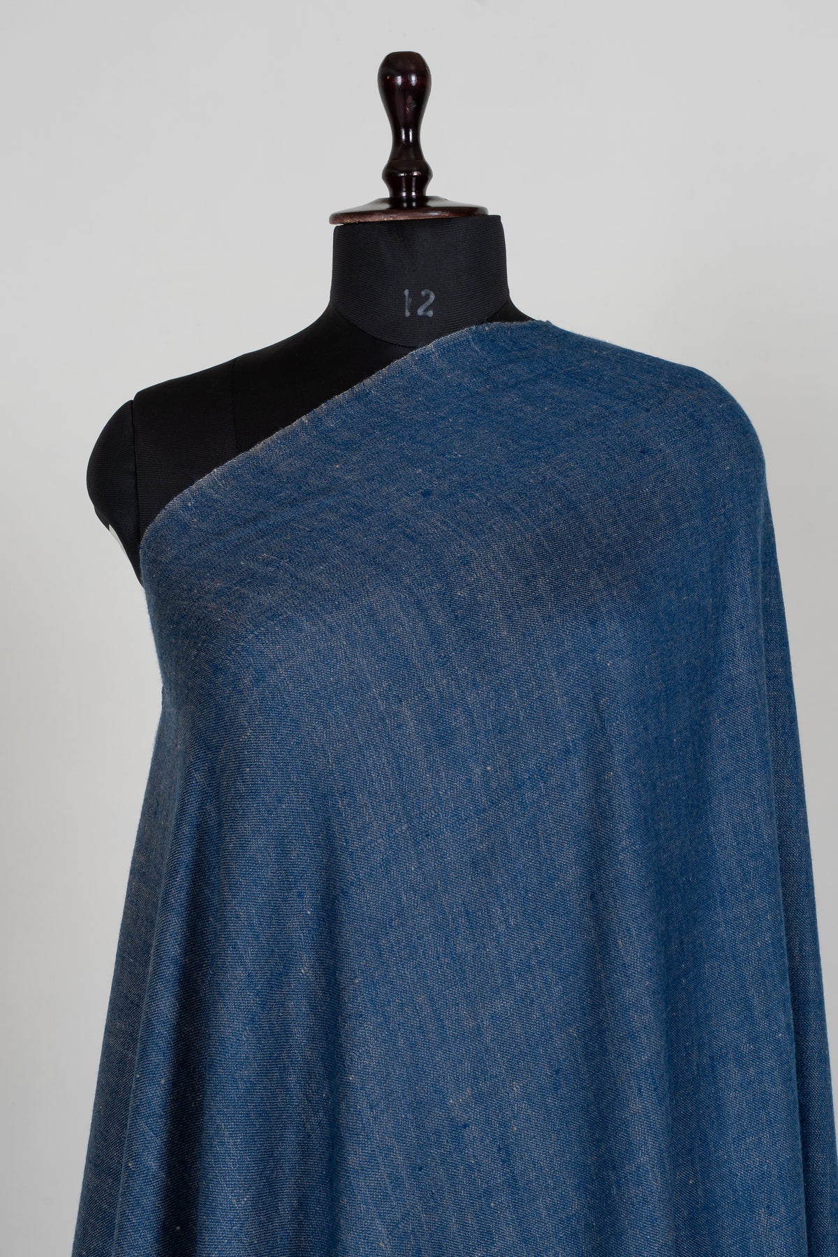 3 yards Reversible Pure Pashmina Shawl with Kani Woven Floral Borders in Denim Blue and Silver Grey