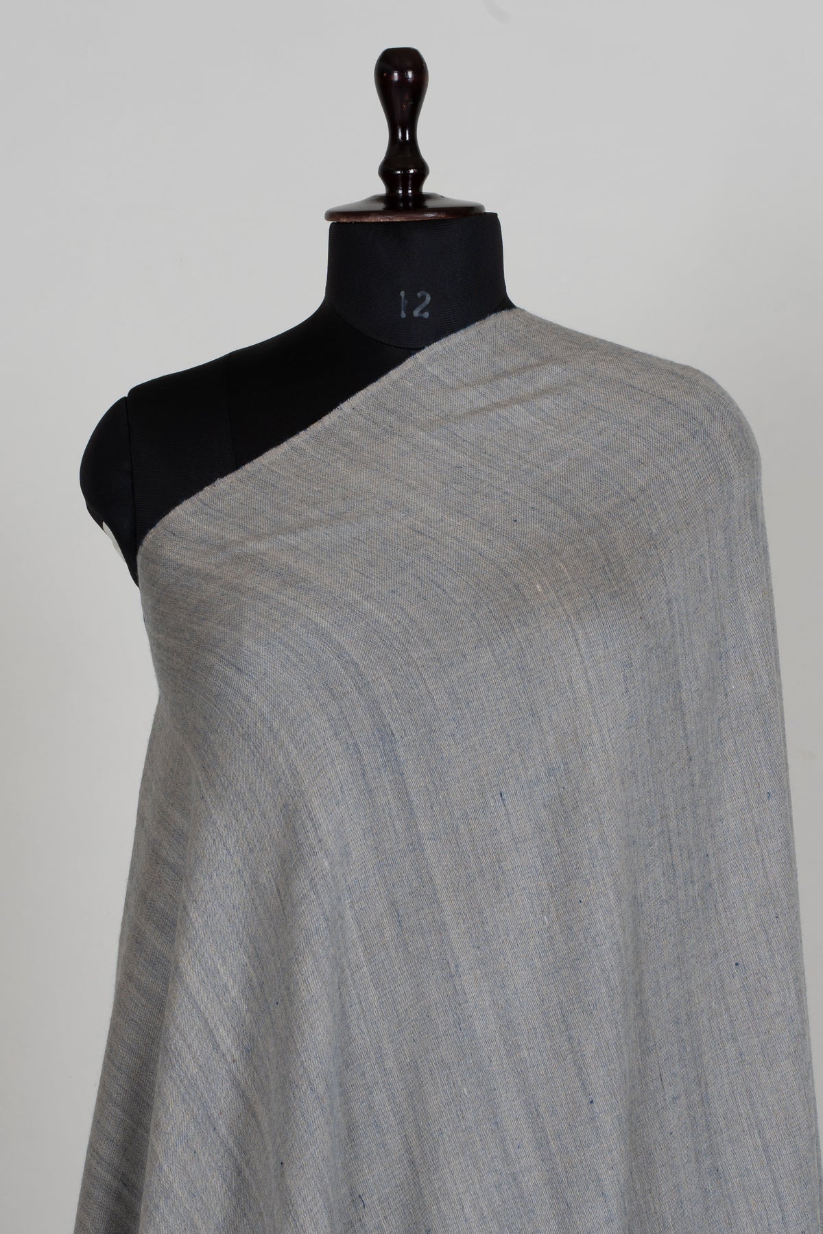 3 yards Reversible Pure Pashmina Shawl with Kani Woven Floral Borders in Denim Blue and Silver Grey