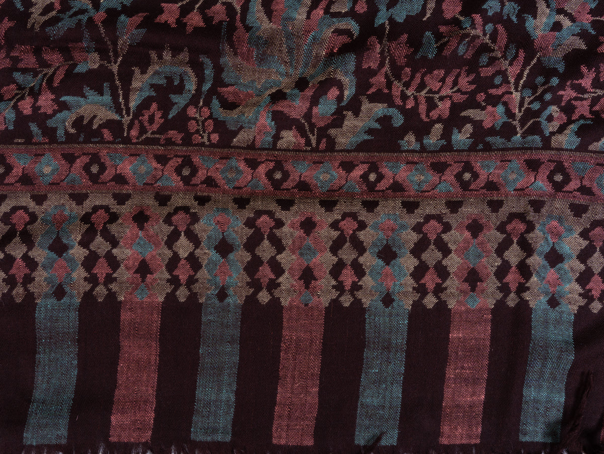 3 Yards Pure Pashmina Kani shawl with Rose and Blue Florals