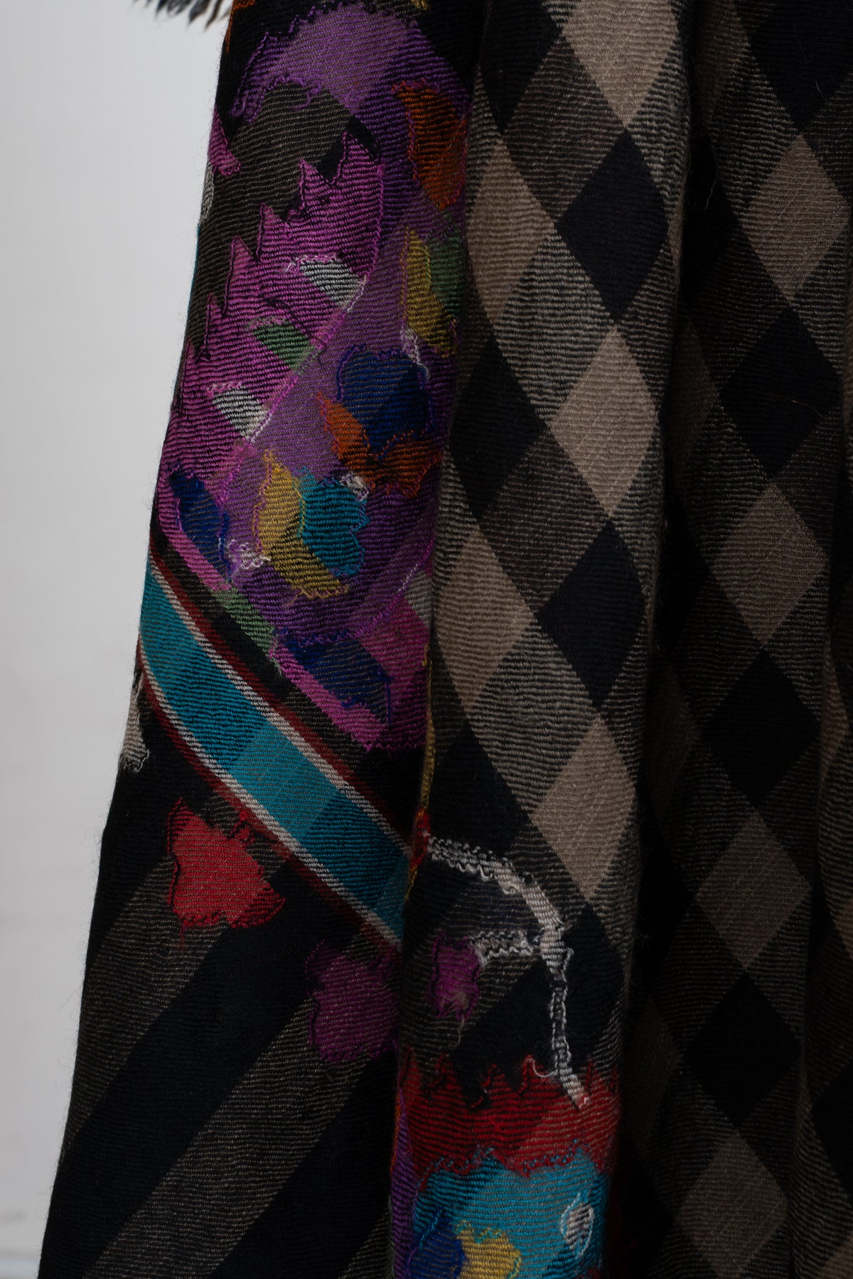 3 Yards Classic Noir Pure Pashmina Shawl with Sozni Hand Embroidered Vibrant Floral Highlights