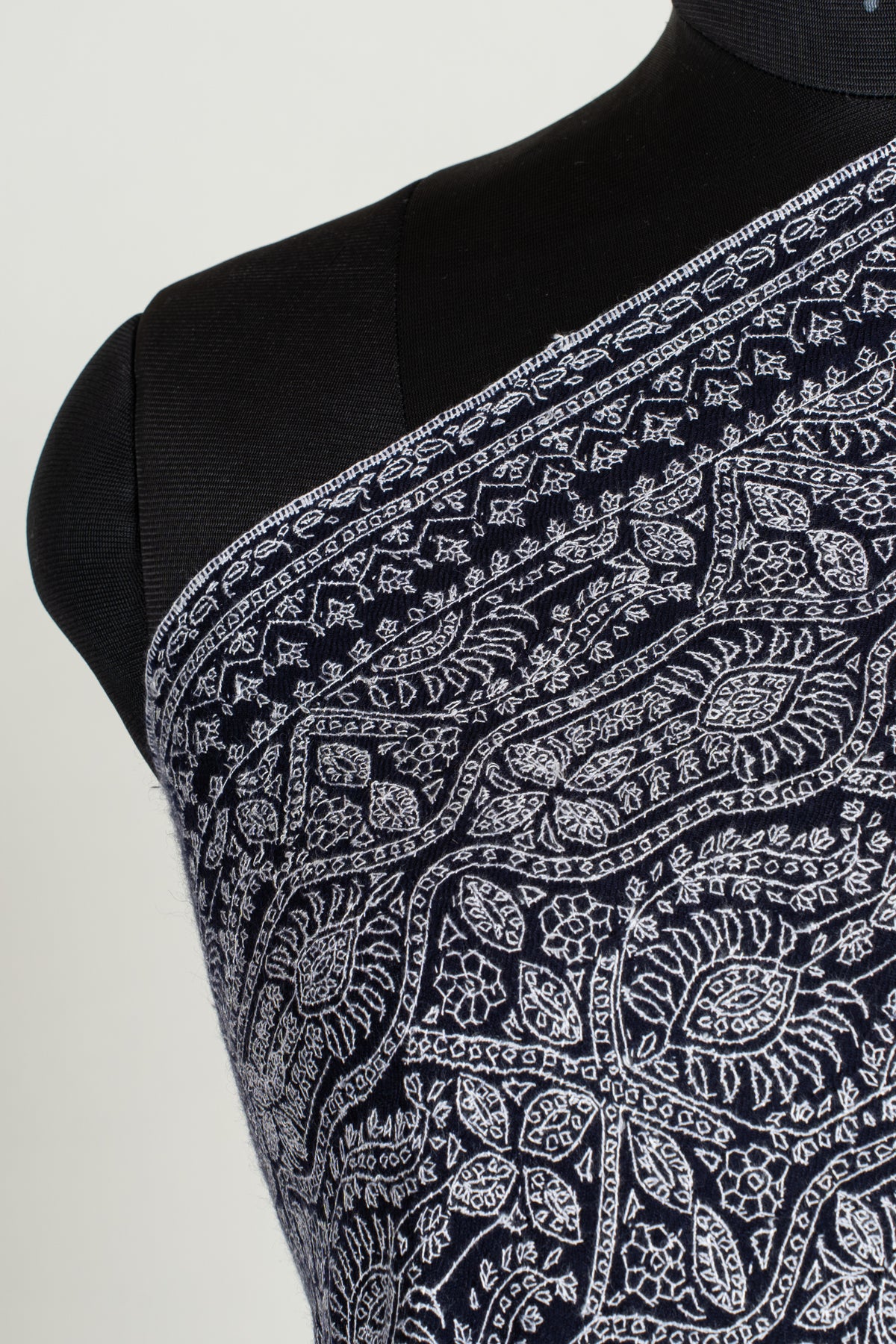 Silver Labyrinth Pure Pashmina Shawl with Sozni Hand Embroidered Ornamental Floral Patterns
