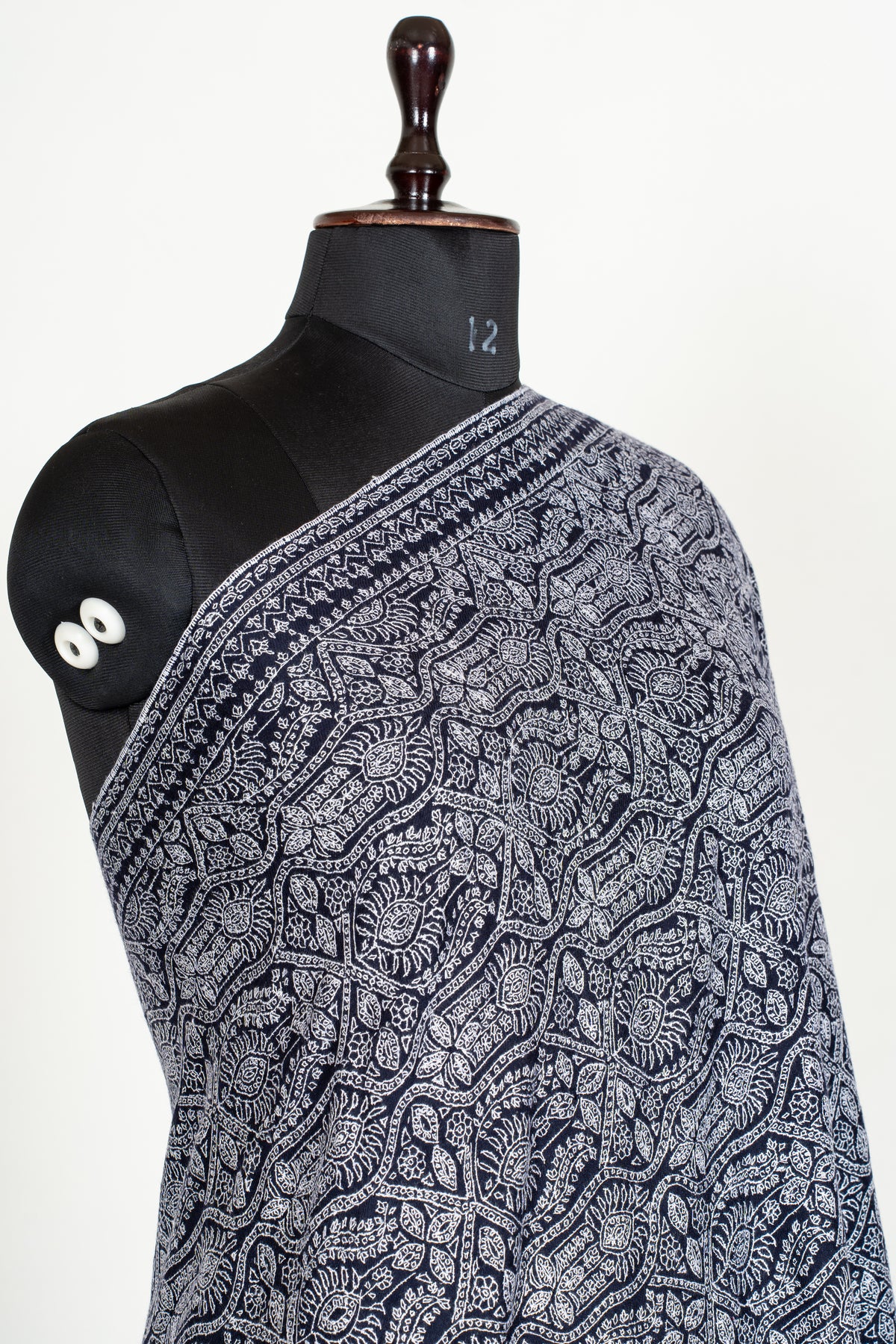 Silver Labyrinth Pure Pashmina Shawl with Sozni Hand Embroidered Ornamental Floral Patterns