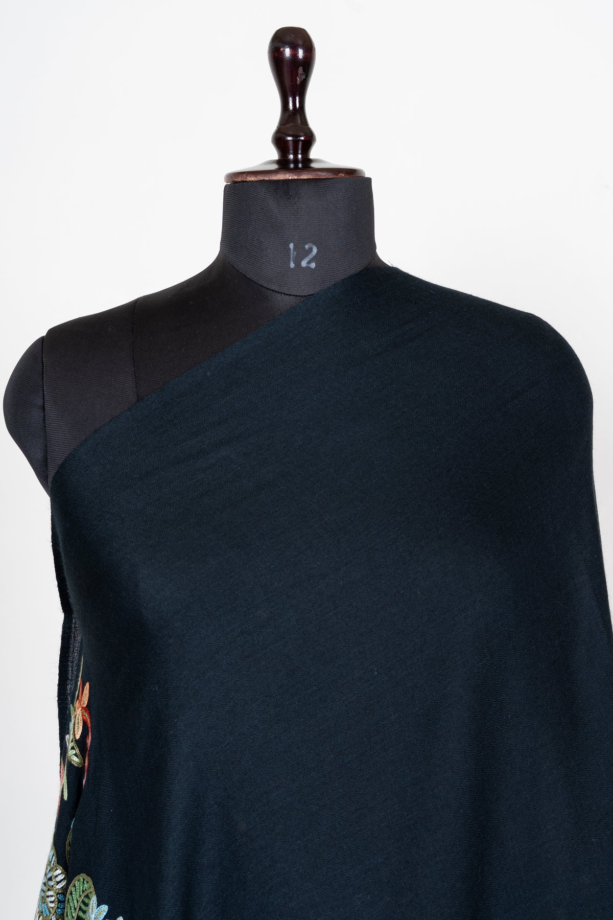 Midnight Garden Aari Hand Embroidered Fine merino wool scarf with Vibrant Floral Blossoms