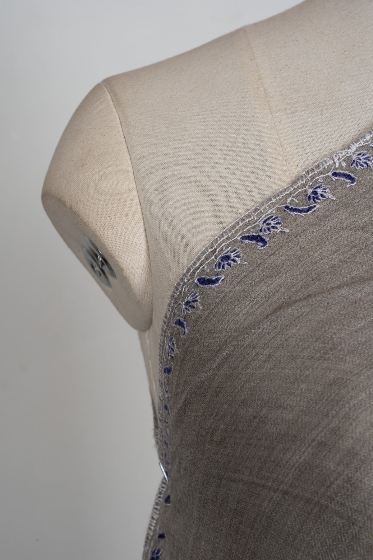 Sapphire Border Classic: Merino wool 2.5 Yards Sozni Hand Embroidered Shawl