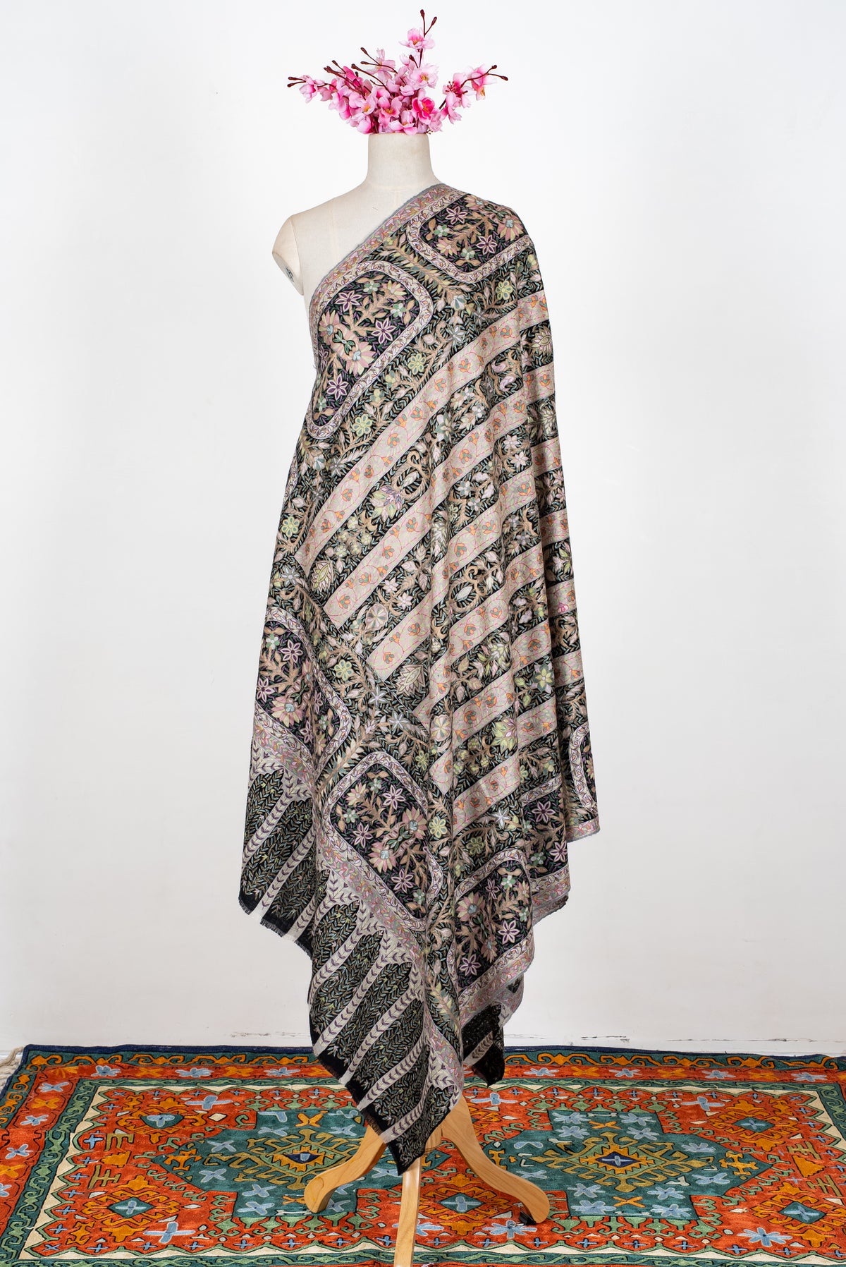 2.5 Yards Pure Pashmina Hand Embroidered Shawl