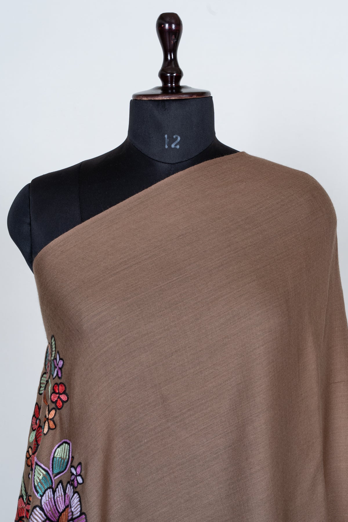 Autumn Bloom Fine Merino Wool scarf with Vibrant Aari Hand Embroidered Flowers