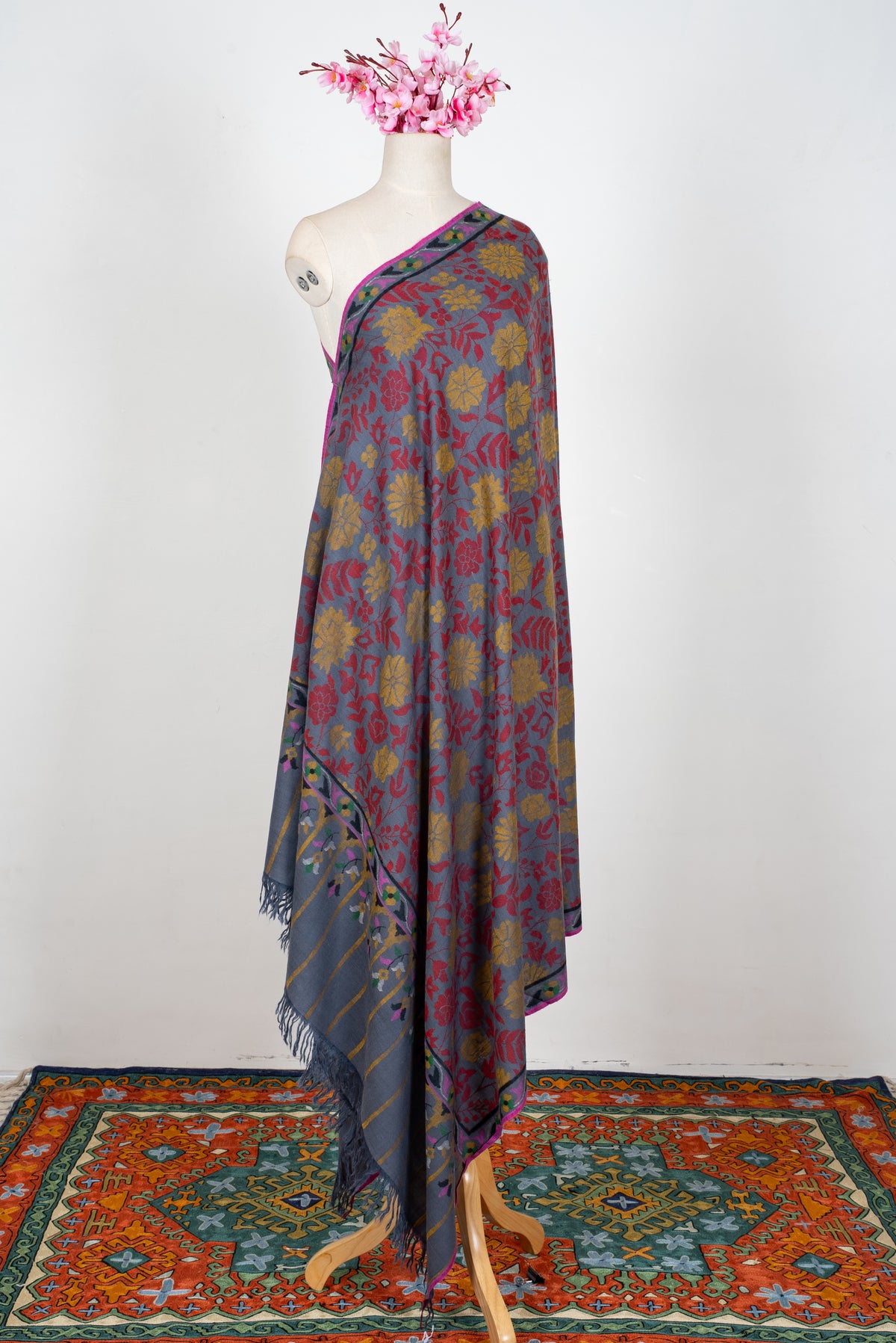2.5 Yards Kani Moonlit Meadow Reverie: Pure Pashmina Hand Woven Shawl