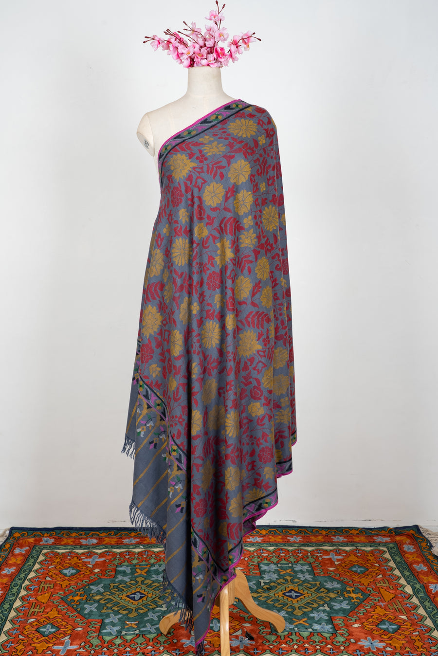 2.5 Yards Kani Moonlit Meadow Reverie: Pure Pashmina Hand Woven Shawl