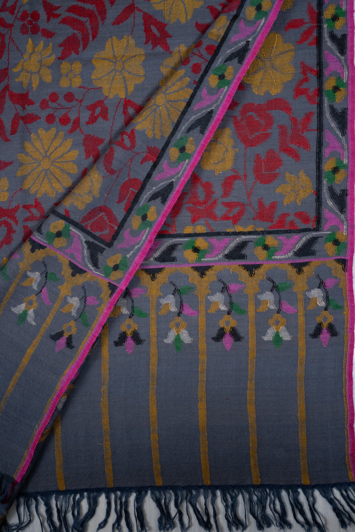 2.5 Yards Kani Moonlit Meadow Reverie: Pure Pashmina Hand Woven Shawl